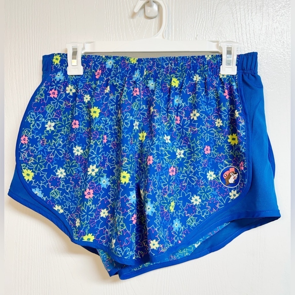 Bucee’s Royal Blue Multi Neon Floral Running Shorts Size L